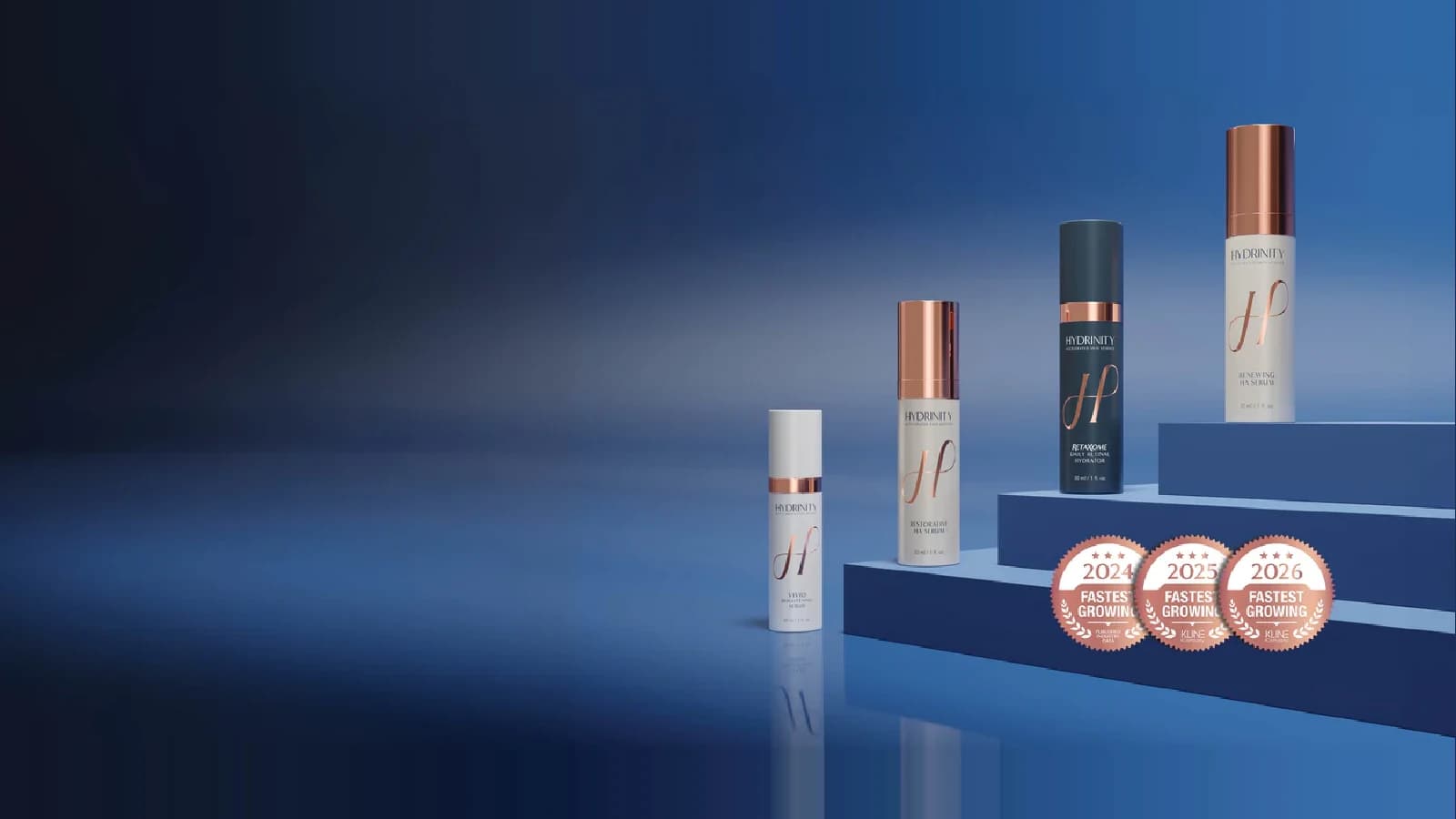 Hydrinity Accelerated Skin Science skincare product lineup